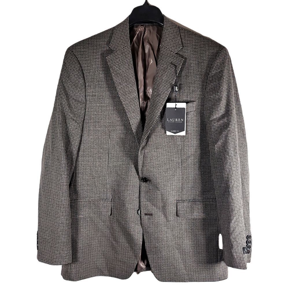 Lauren Ralph Lauren Sport‎ Coat Mens 42L 42 Beige Brown Check Classic-Fit $295